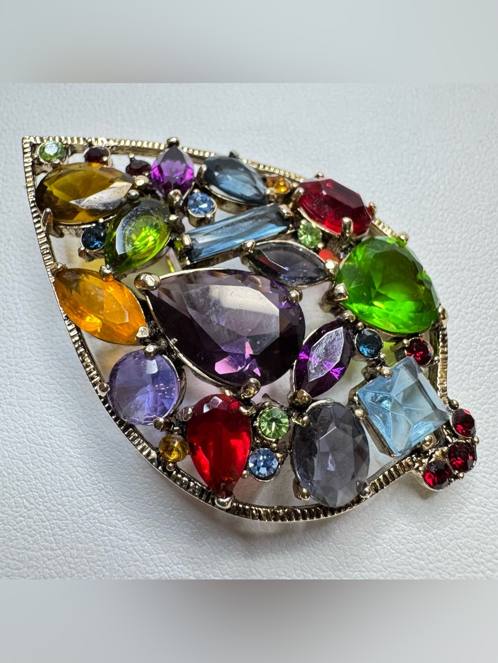 Multicolor Crystal Leaf Rhinestone Brooch